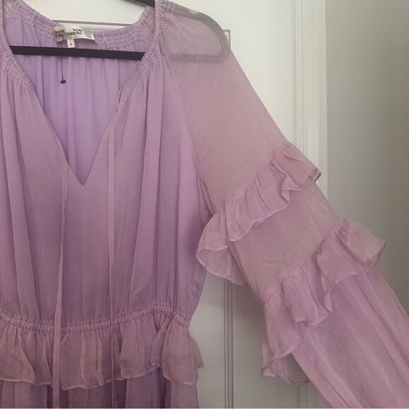 Lavender Purple Diane Von Furstenberg Chiffon with Ruffle Style Dress DVF - Picture 5 of 7